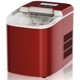26 lbs Countertop LCD Display Ice Maker with Ice Scoop (Color: Red)