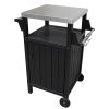 HDPE Barbecue/Grill Side Table Trolley;  Outdoor Prep Dining Table Serving Cart with 304 Stainless Steel Top;  Outdoor Kitchen Storage Island for Gard